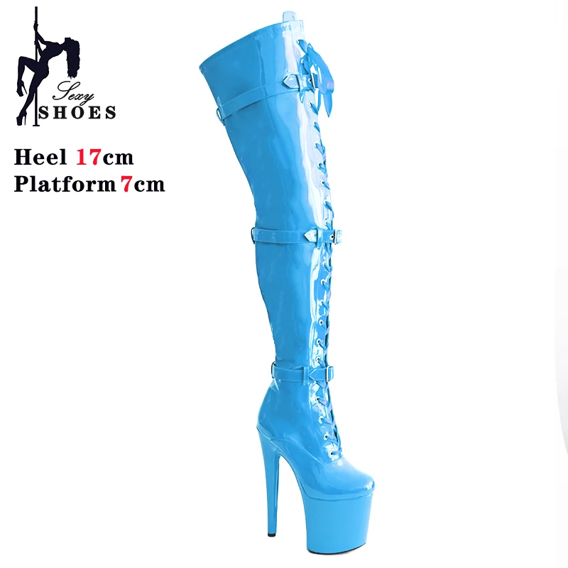 17CM Women Thigh Boots 2023 Designer Luxury Platform High Heel Women Shoes Sexy Stiletto Lady Over The Knee Boots Front Strap