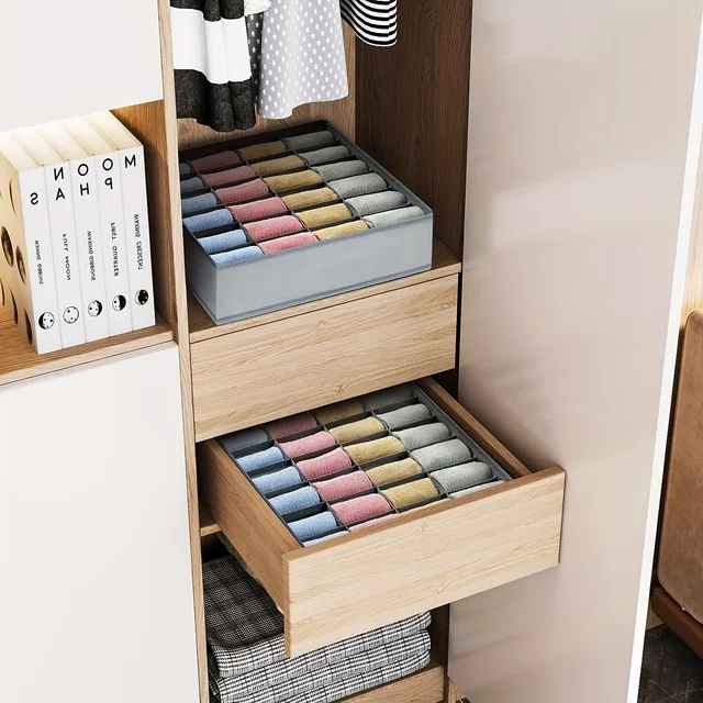 Boîte de rangement en tissu avec 24 compartiments, 1 pièce, organisateur pliable et empilable pour chaussettes, cravates, sous-vêtements, séparateur de tiroir peu encombrant 6