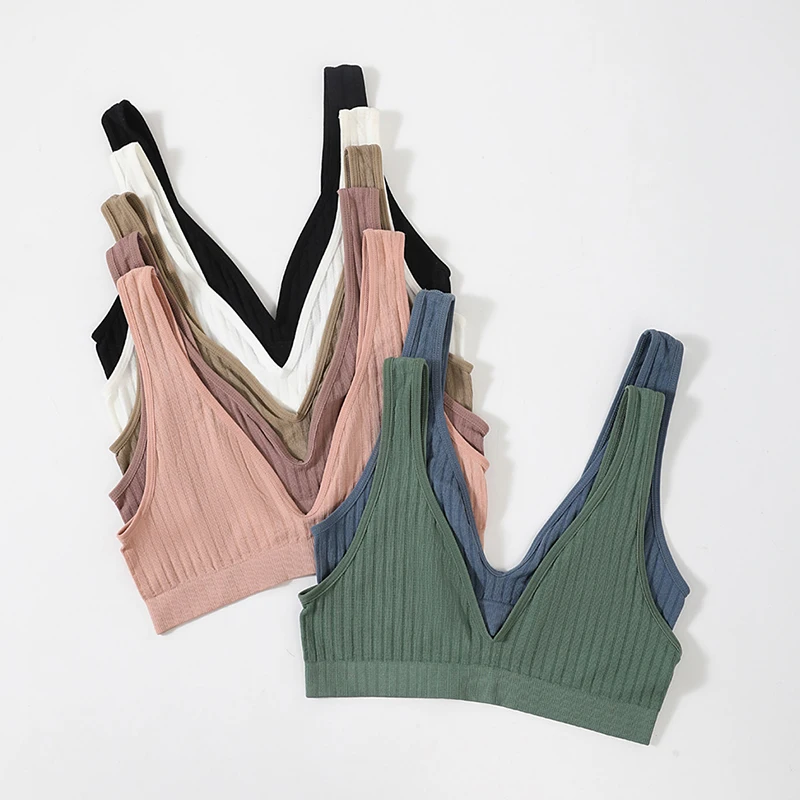 

Fashion Deep V-Neck Tops Solid Color Women's Sexy Sports Yoga Wrap Chest Tank Seamless Back Sleeping Underwear Gym Camis New Bra