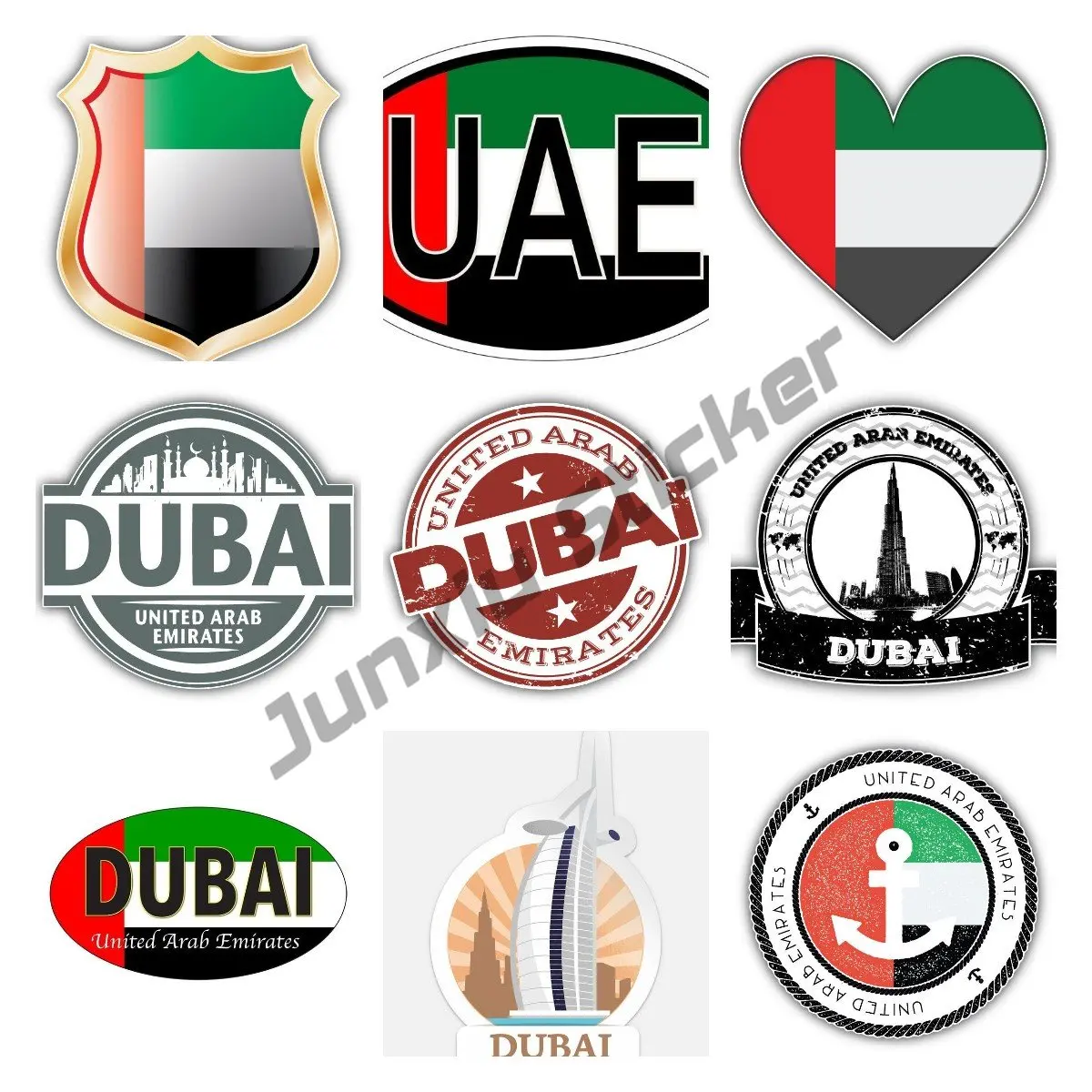 United Arab Emirates Flag Map Decal Dubai Stamp Car Bumper Sticker Label Travel VAN Windshield Surfboard Decoration