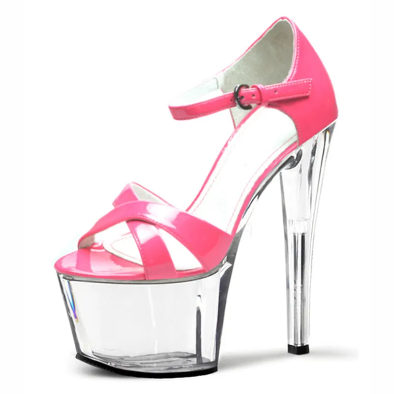 

New women's high heels, stage banquet catwalk show performance 7 inch toe nude strap 17 cm high heel dance shoes