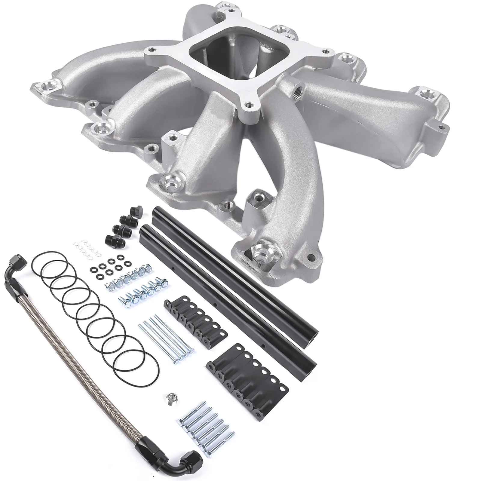 Single-Plane EFI Intake Manifold with Fuel Rails – 4150 Square Bore for GM LS1 LS2 LS6 Gen III/IV LS Engines 5