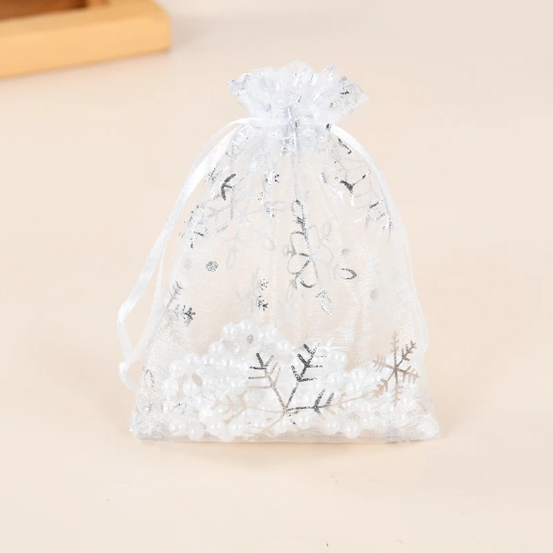 20Pcs Snowflake Organza Gift Bags Jewelry Pouches Gold Silver Snow Drawstring Bag Christmas Party Birthday Wedding Candy Packing