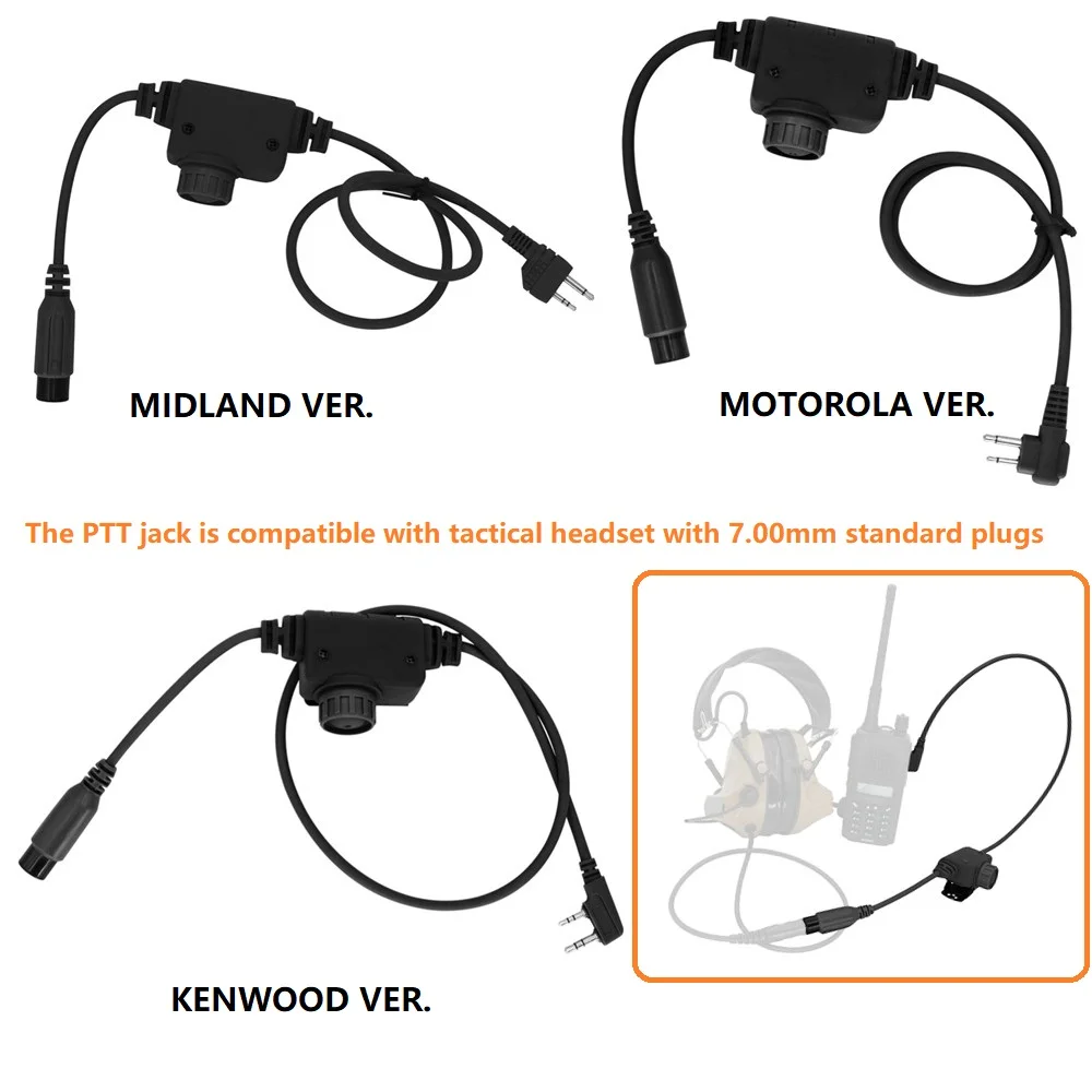 Tactical U94 Ptt Versione Militare Per Comtac Sordin Tactical Headset Per Kenwood / Motorola 2 Pin / Midland Plug Walkie Talkie