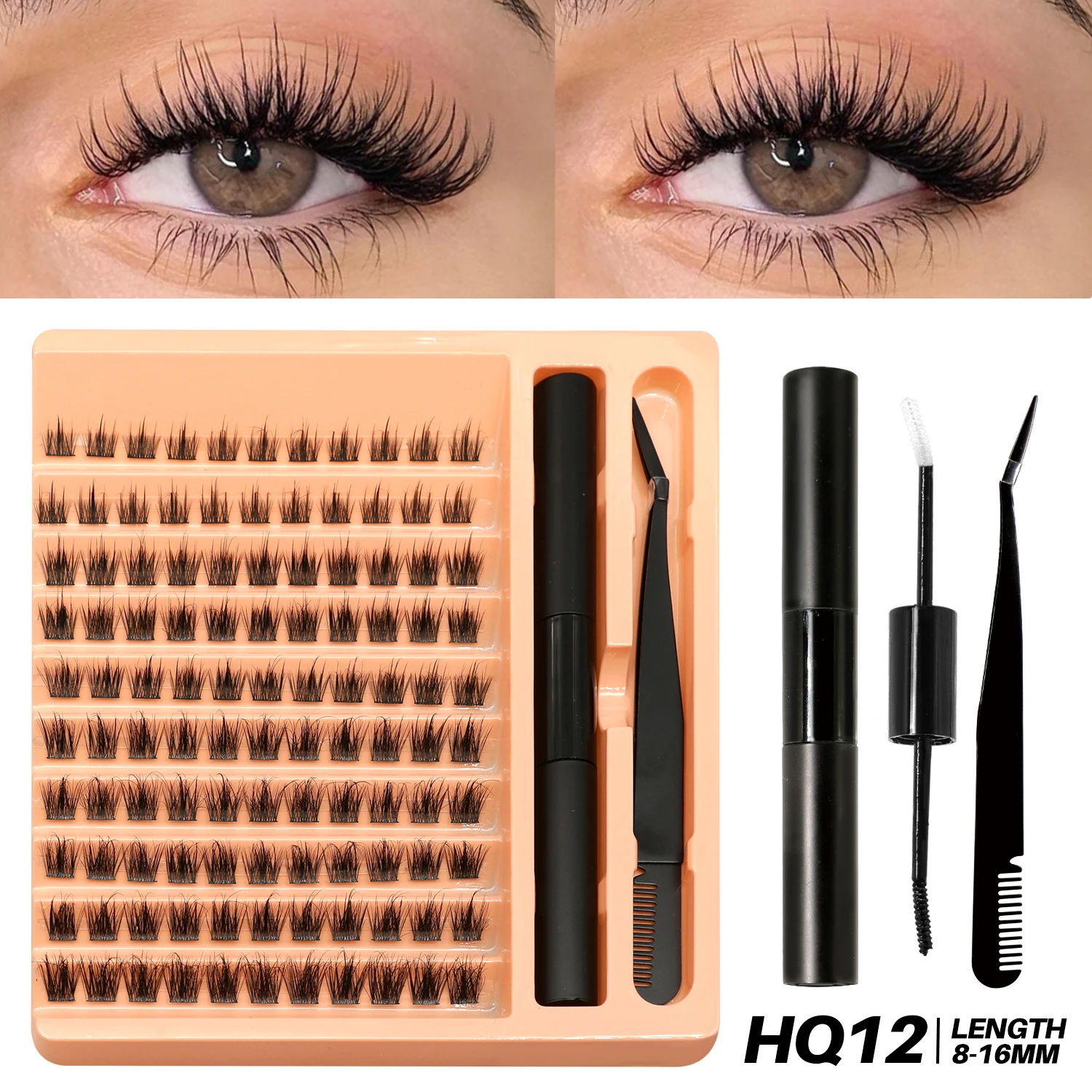 GROINNEYA Clusters Lashes Kit DIY Eyelashes Lash Clusters Set Eyelash Extension Kit Lash Bond And Seal And Eyelash Tweezers 43