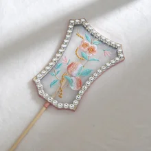 

2021 chinese style hafu fan hanfu cheongsam accessory exquiste embroidery pattern round fan chinese style gift home decoration