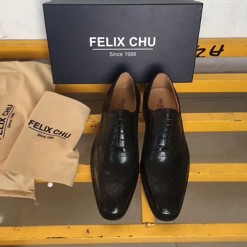 Men's Classic Wing-tip Brogue Style Oxford Dress Shoes Business Genuine Leather Black/Brown Lace-Up Wedding Formal Shoes