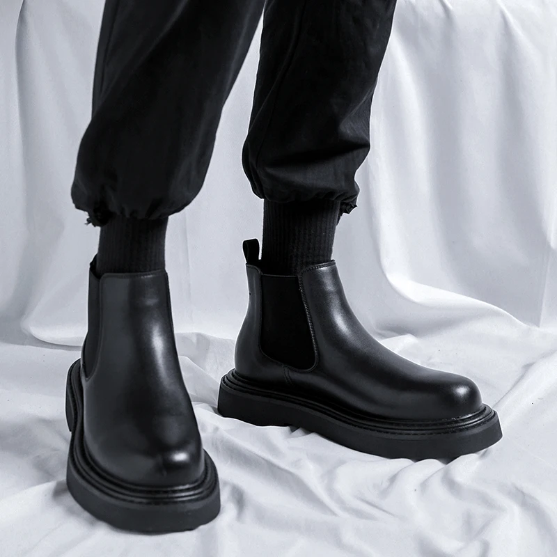 New British style thick bottom sleeve Chelsea boots fashion casual simple men's shoes