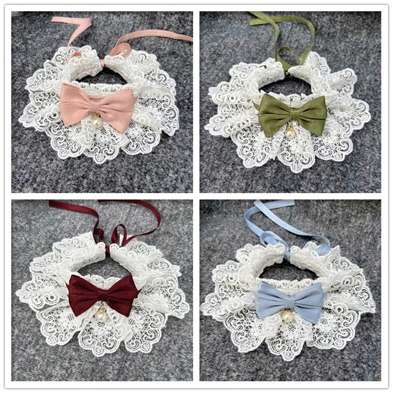 Lace Bowknot Pearl Collar Cat Dog Neckerchief Pet Cats Kitten Dog Puppy String Bib Necklace Necktie Neck Strap Scarf Accessories pet necklace