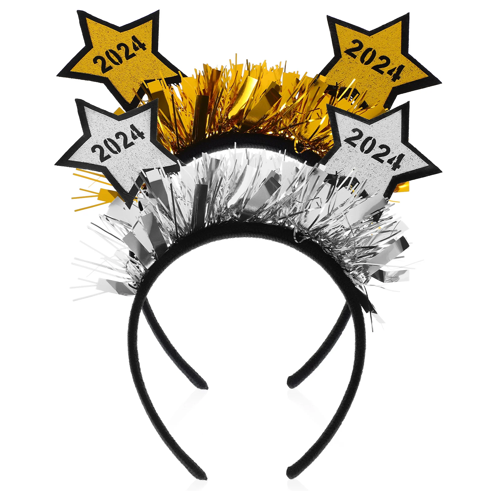 

2 Pcs Holiday Supplies 2024 New Year Headband Gold Silver Five-pointed Star Flower Adults Headbands Years Prom Plastic Party