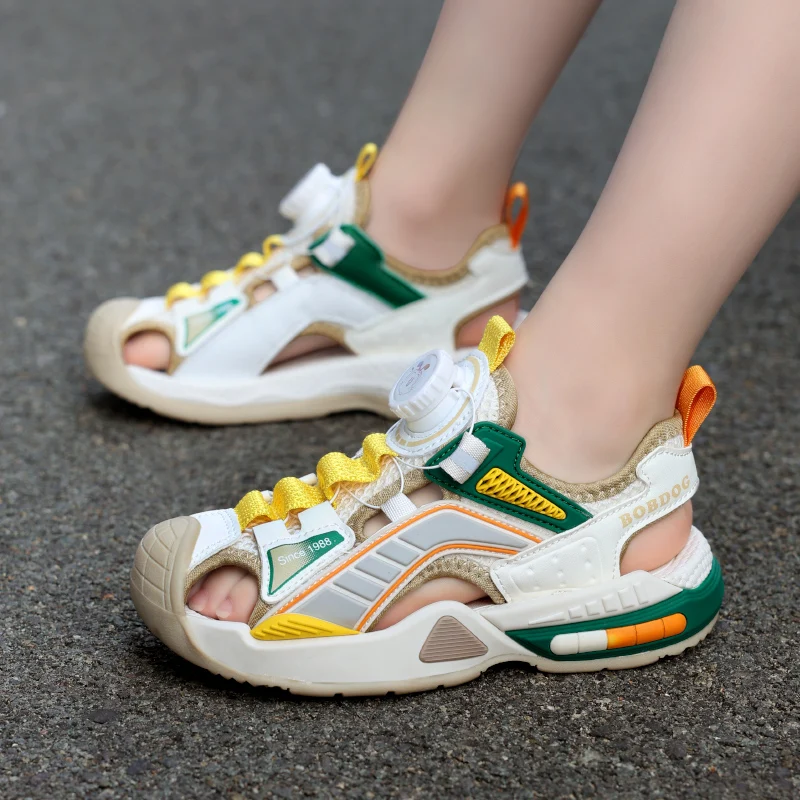 Black Boys Sandals Baotou Colorblock Soft Sole Beach Shoes