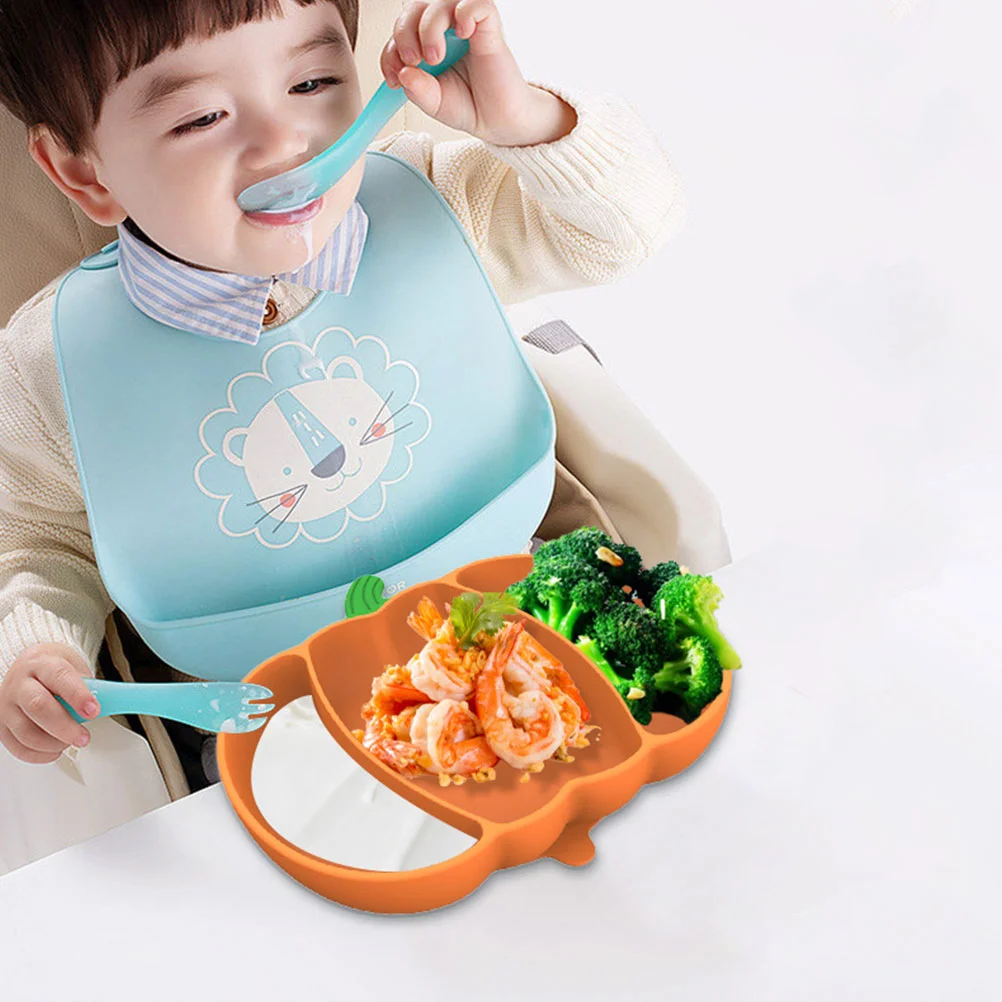 Baby Divided Dinner Plate (orange) Silicone Suction Toddler With Child Feeding Split