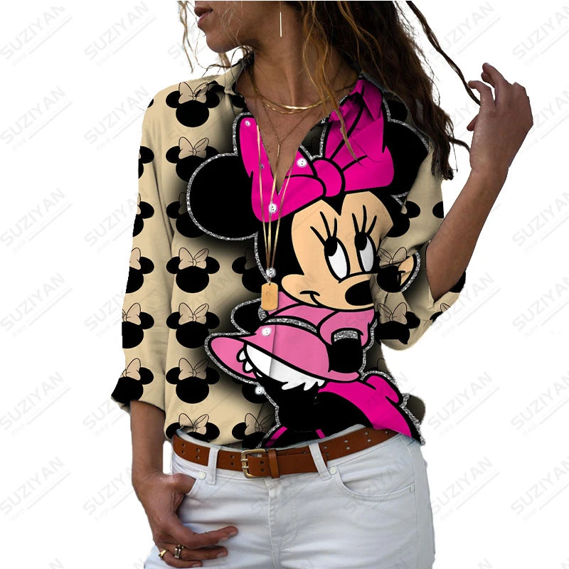 

Women's Disney Mickey Mouse Minnie Mouse 3D Print Shirt Loose Long Sleeve Top Fashion Women's Bohemia 3D Shirt Casual Quick Dry