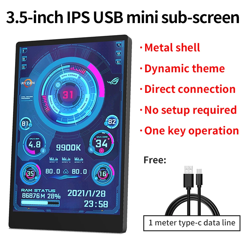 Computador de Tela Secundária 3.5 Polegada Ips Tipo-c Cpu Gpu Ram Hdd Monitorusb Display para Livremente Aida64 Mini Monitor - Imagem 4