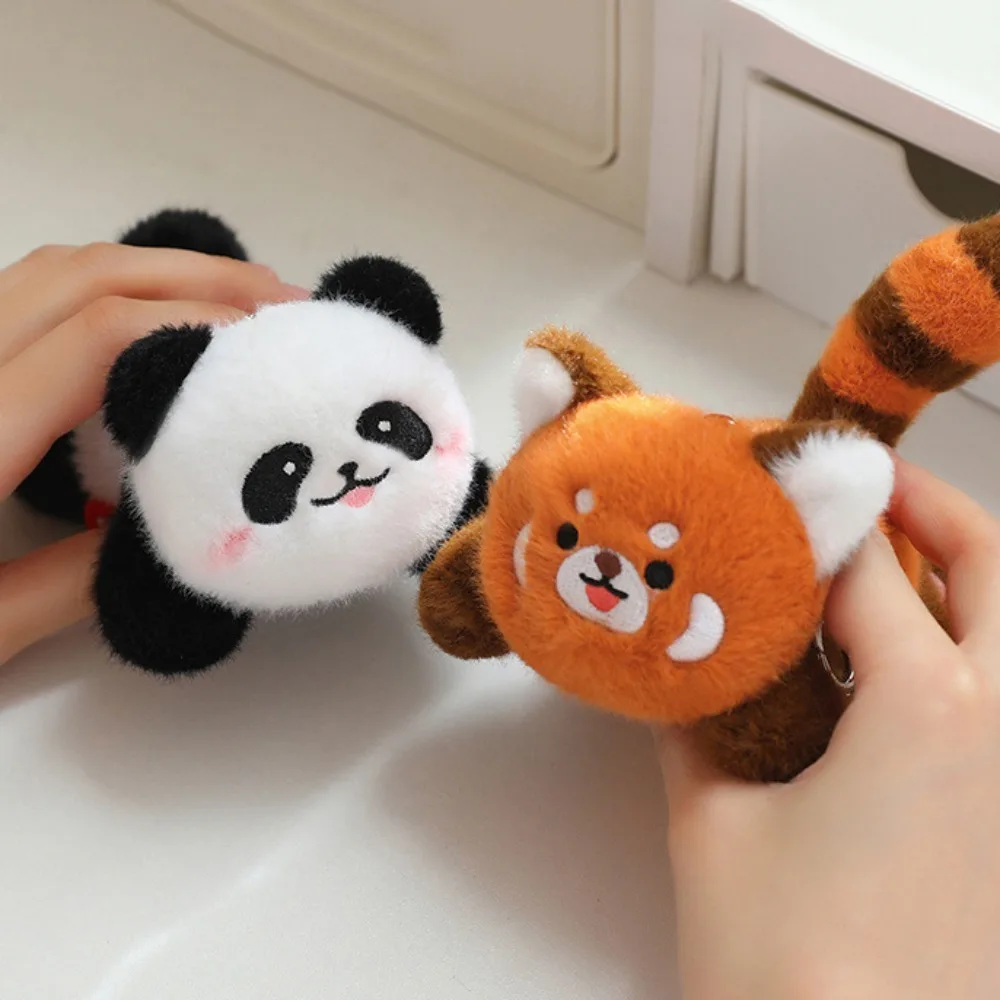 Children Gift Rotating Tail Panda Keychain Animal Stuffed Panda Pendant Cartoon Cute Raccoon Keyring Best Gifts