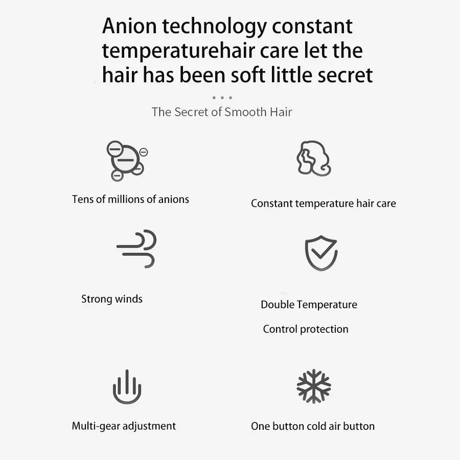Negative Ionic Hair Dryer Professinal Leafless Hair Care Constant Temperature Anion Electric Dryer Home Appliances Blow Dryer 5