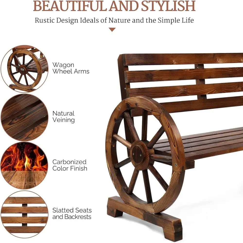 Rustic Wooden Patio Bench 4