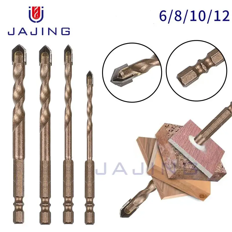 4pc6-12mm Hex Shank Multifunctional Drill Bit Tile Metal Marble Glass Concrete Ceramic Brick Wood Hole Opener  Carbide Cross tip all ceramic tile drilling hole opener ceramic tile marble glass vitrified brick drilling bit dry drilling without water