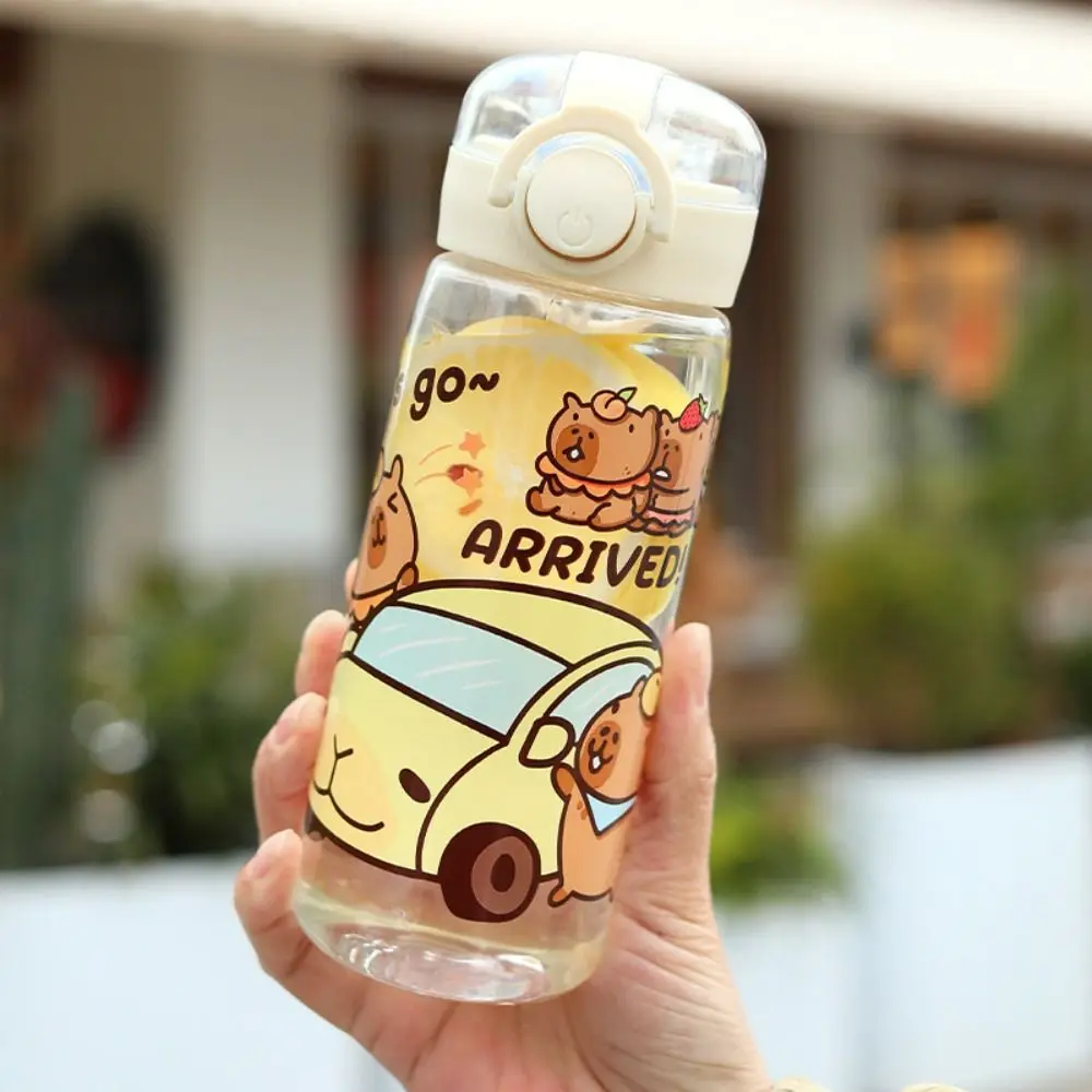 Cute Cartoon Capybara Straw Water Bottles 400ML Transparent Children's Water Cup Portable Leak-Proof Drink Cup Home Office