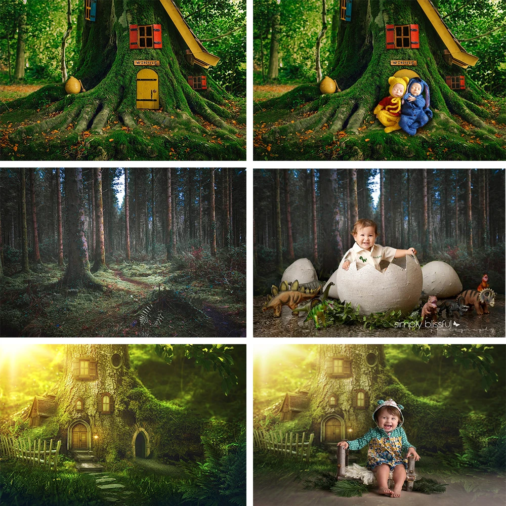 

Spring Green Forest Studio Baby Photography Background Poster Newborn Girl Birthday Backdrop Cake Smash Custom Photobooth Prop