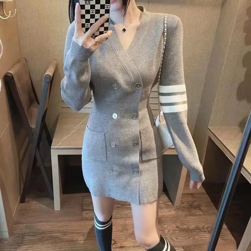 Women's Crochet Dresses New In High Quality Luxury Autumn and Winter Female Knit Dress Loose On Sales Long Sleeve Korean Fashion