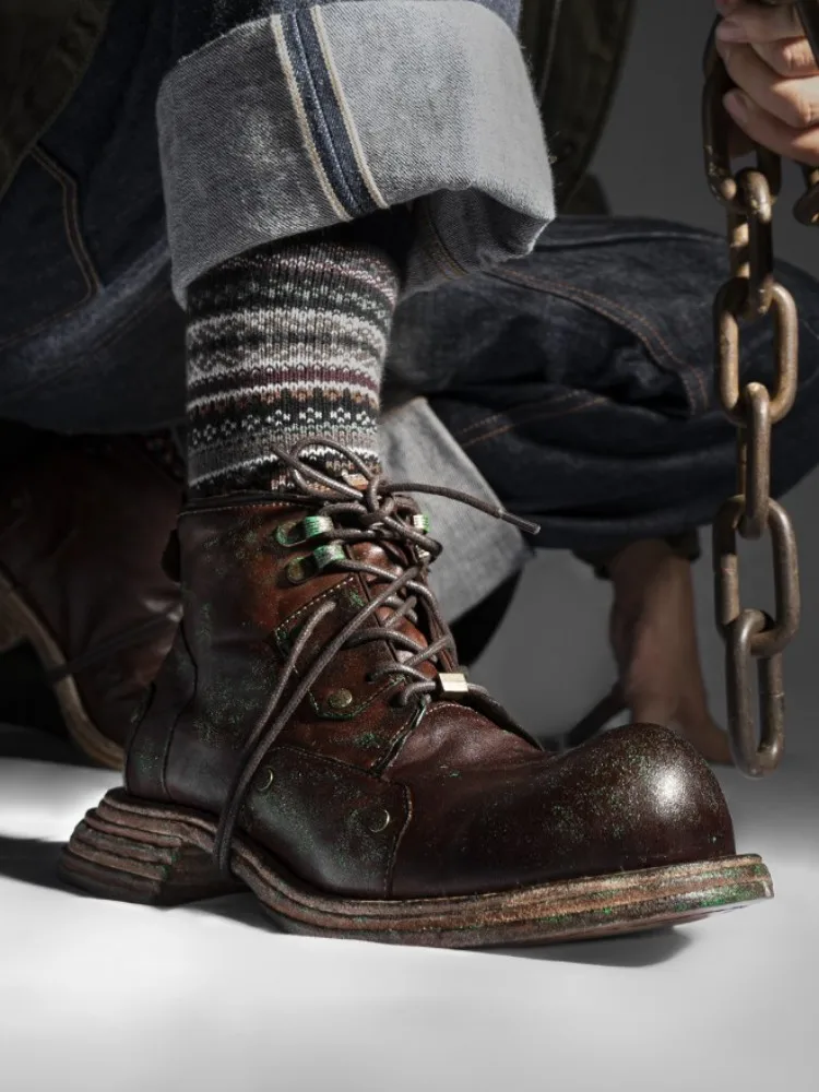 Handmade Men Genuine Leather Cargo Boots High Quality