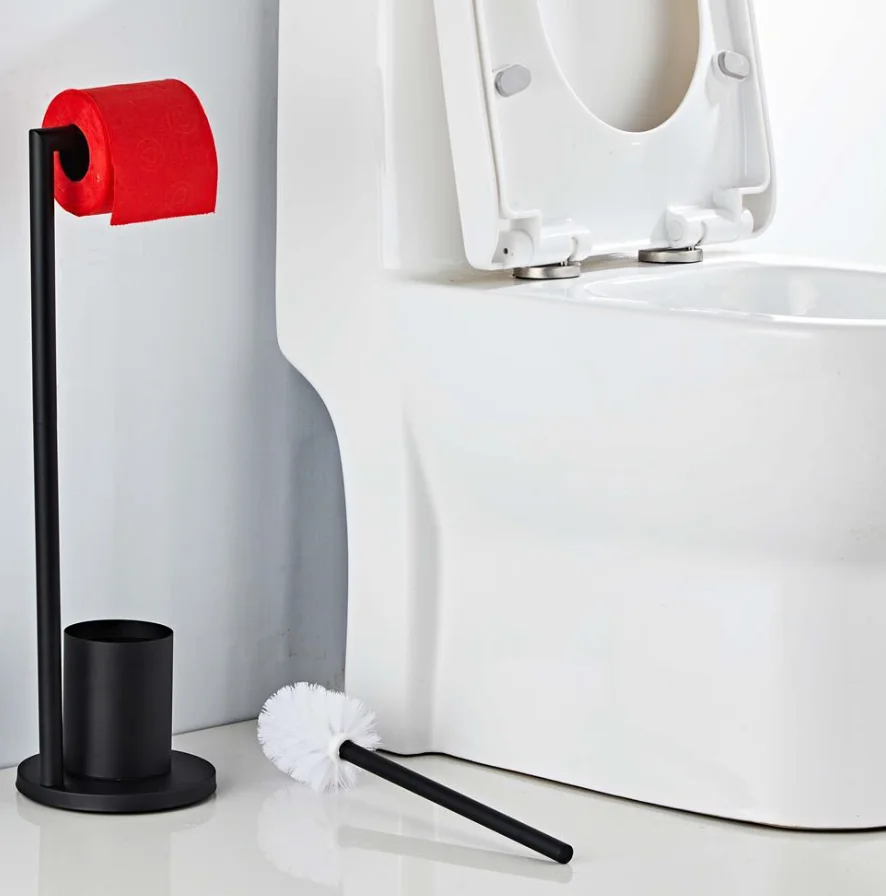 

Floor Toilet Brush Holder with Toilet Paper Holder 304 Stainless Steel Standing Paper Towel Holder Toilet Brush