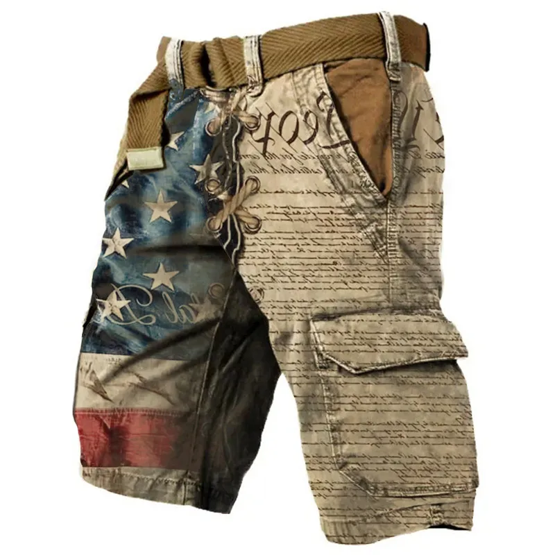 Men's 3D digital jeans trend sports street running shorts outdoor versatile loose fitting denim shorts military pants field trai