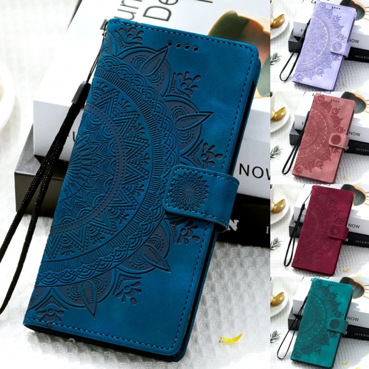 Embossed Totem Leather Wallet Phone Case with Card Holder