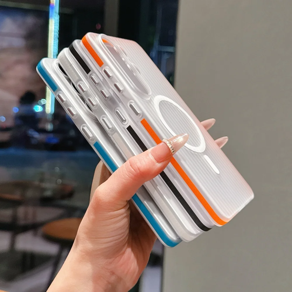Ultra Matte Clear Corrugated Magnetic Shockproof Slim Case - Wireless Charging Compatible
