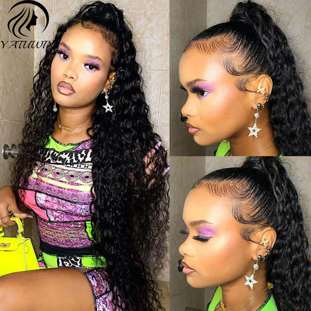 

Парики YATUWIN из натуральных человеческих волос на сетке спереди, парики на сетке для женщин, человеческие волосы, монгольские волнистые парики на сетке