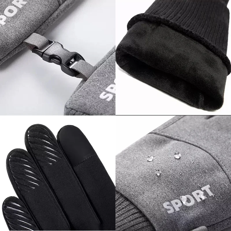Guantes cálidos para ciclismo con pantalla táctil para hombre, guantes cálidos de felpa para deportes, conducción, moto de nieve, impermeables, a