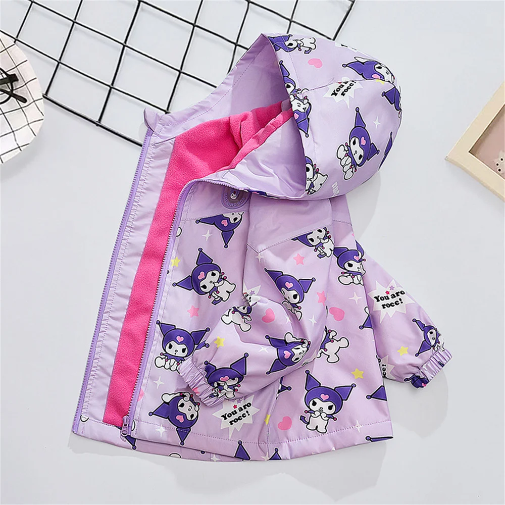 

Sanrio Kuromi аниме детское теплое пальто, милая Повседневная осенне-зимняя мигающая ткань, модная одежда, уличные ветрозащитные куртки