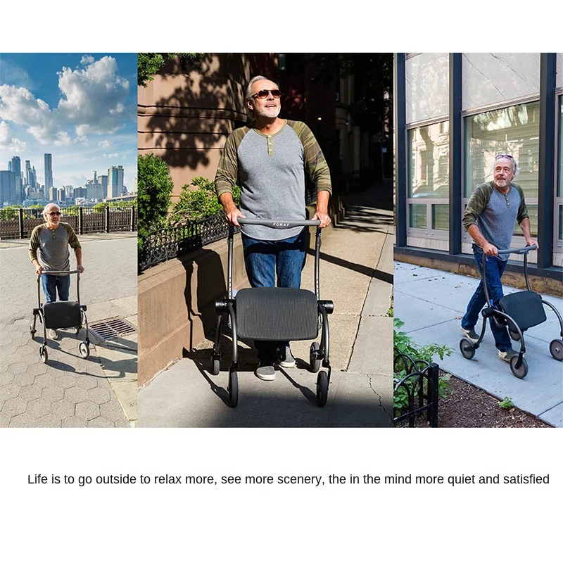 Elderly trolley Pushable Sitting Aid Driving Lightweight Folding Elderly Cane Chair