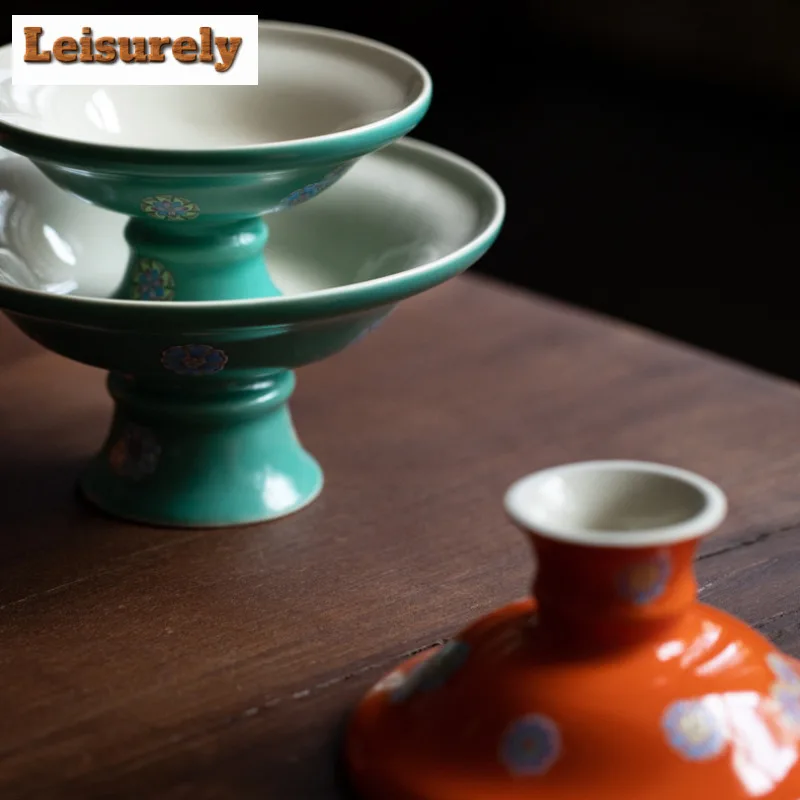 Japanese Turquoise Green High Foot Fruit Dishes Zen Pastry Plate Dessert Candy Dish Candy Bar Household Hospitality Dishes Gift