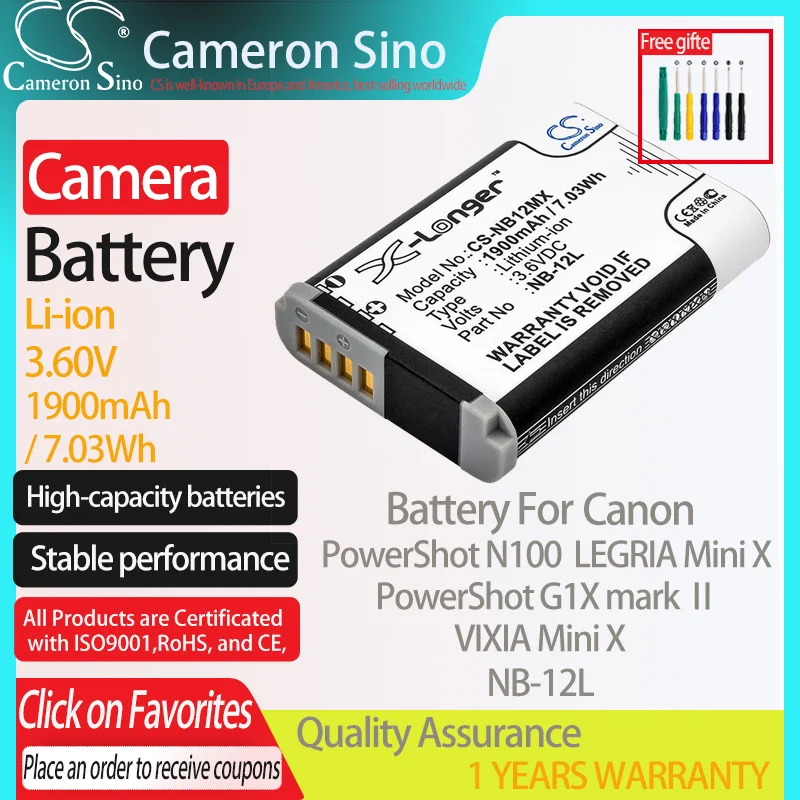 Batteria Cameronsino Per Canon Powershot N100 Legria Mini X Vixia Mini X Powershot G1X Mark (Adatto Per Canon Nb-12L Batteria Della Fotocamera