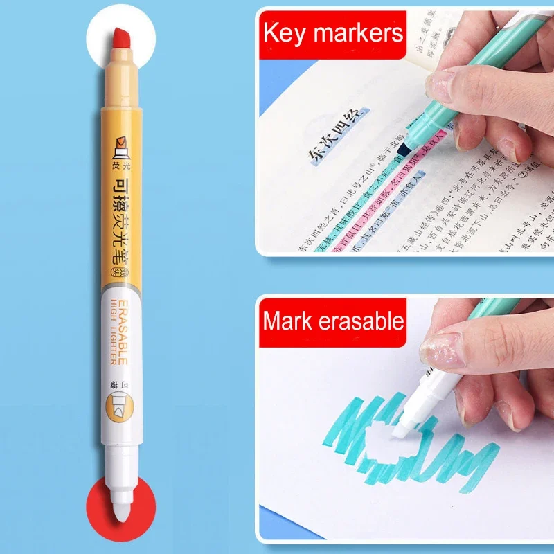 6 Colors Erasable Highlighters Pastel Markers Fluorescent Pen Light Color Pen Markers Drawing Marking School Office Stationery