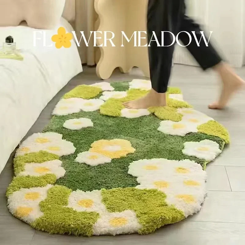 

Tufting Green Moss Living Room Flocked Carpet Plant Flower Bedroom Tufted Rug Soft Hallway Area Floor Mat Doormat Home Art Decor