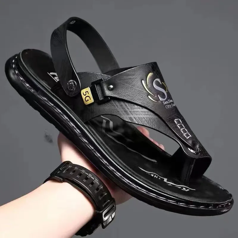 Herr lädersandaler för sommar strand flip-flops casual_voghion.com