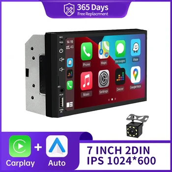 2Din 7 pulgadas pantalla HD completamente táctil Carplay Android Auto Car Raido Multimedia reproductor MP5 estéreo USB Bluetooth con cámara de marcha atrás 1