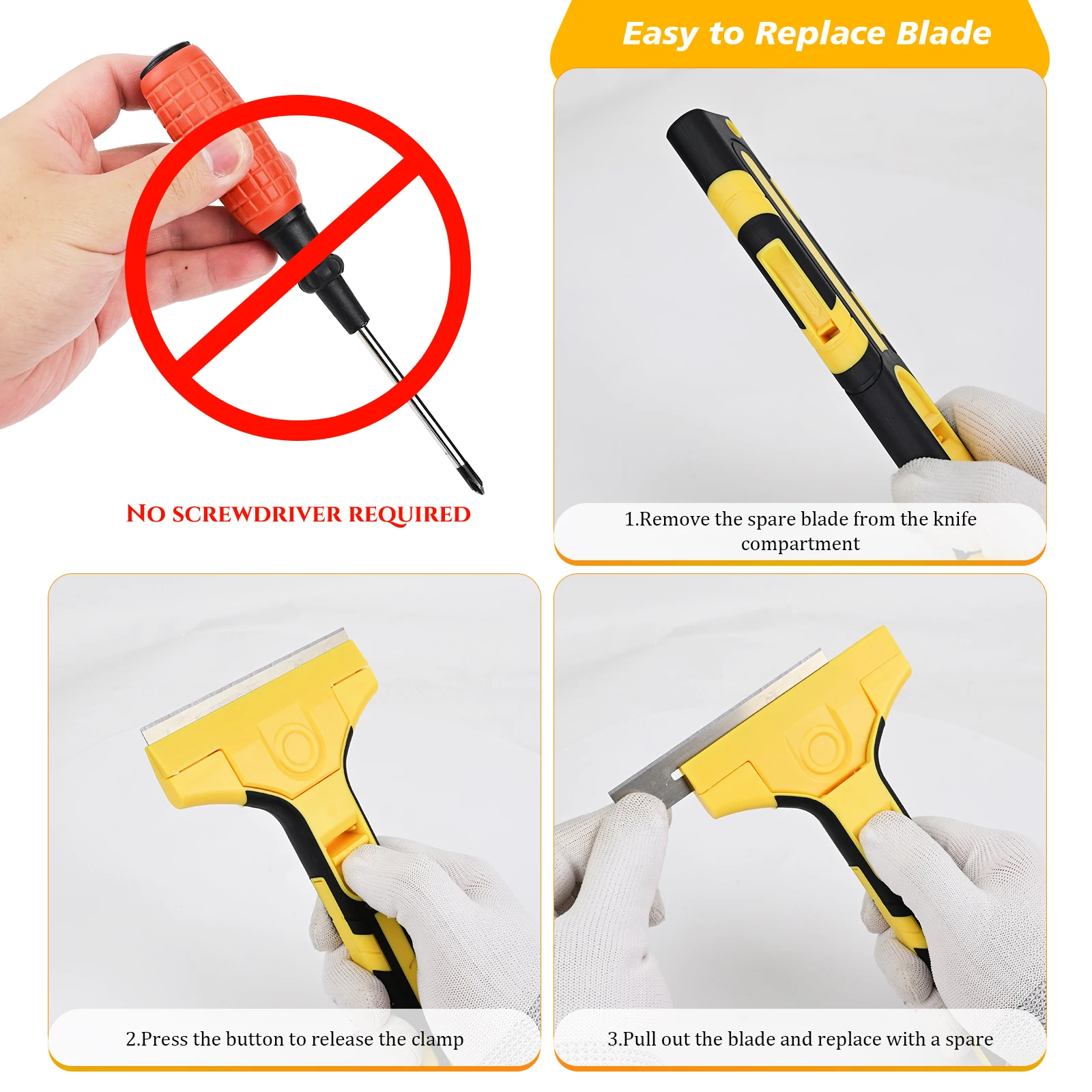 EHDIS Carbon Steel Razor Blade Putty Knife Scraper Glass Window Tile Stove Top Cleaning Squeegee Floor Adhesive Removal Tools