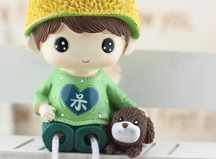 2pcs/set Miniature Ornaments Resin Dolls Hanging Feet Boy Girl Lovers Couple Figurines Craft Wedding Accessories Birthday Gifts