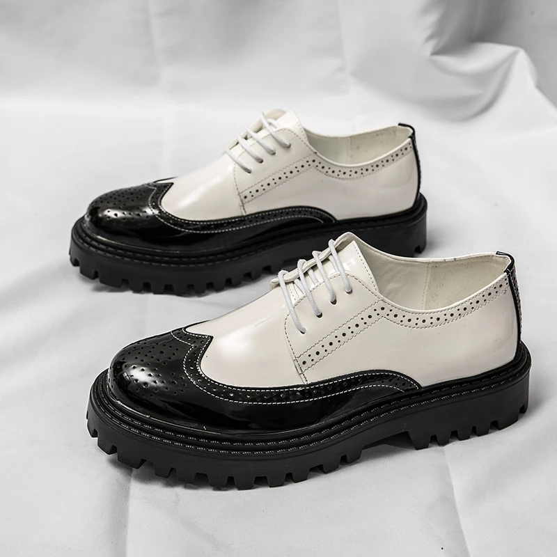 

Luxury Brand Men Shoes Thick-soled Oxford Shoes Lace-up Shoes Casual Shoes British Style Black White High Quality Wedding Shoe