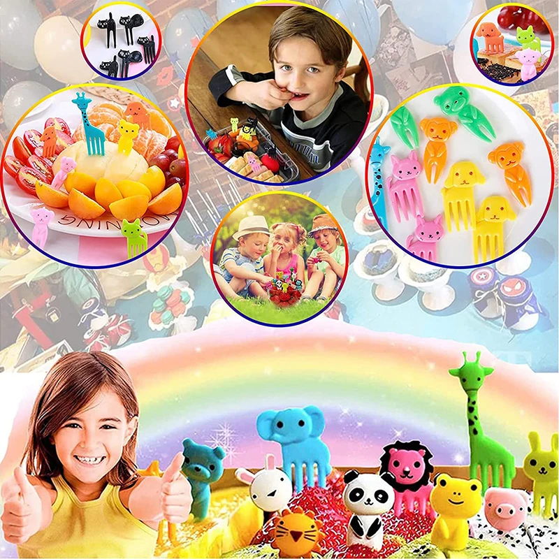 Cute Mini Food Picks Children Animal Cartoon Snack Cake Dessert Food Fruit Forks Silicone Lunch Box Dividers fruit fork food picks food toothpicks silicone fork