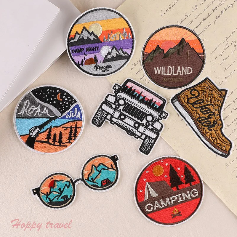 

2024 New Embroidery Patch DIY Outdoor Sticker Circular Adhesive Badges Emblem Iron on Patches Clothing Bag Fabric Accessories