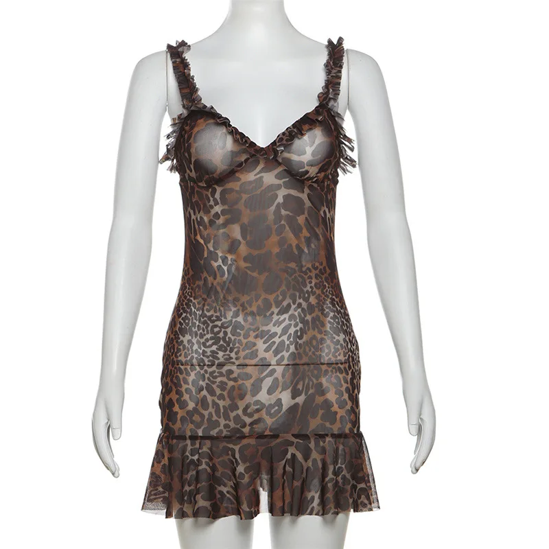 JULISSA MO Sexy Backless Print Leopard Women Dress Spaghetti Strap High Waist Dress Female Summer Skinny Elegant Party Clubwear