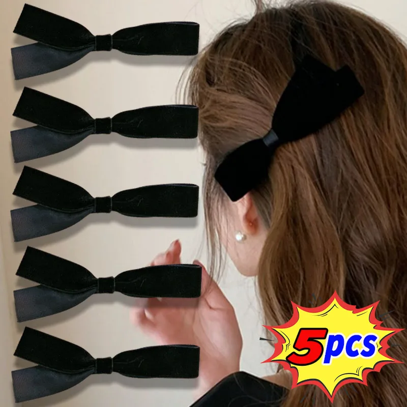 5/3/2/1Pcs New French Black Velvet Bow Hair Clip Retro Barrettes Women Bobby Pin Ribbon Bowknot Hairside Headwear Accessori