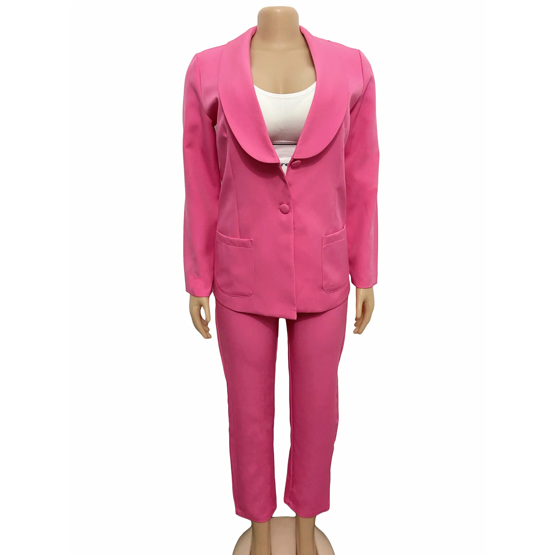 2024 Business Suit Office Lady Solid Colors Blazer Women Single Button Plus Size Casual Commute Pant Suits Long Sleeve Blazers