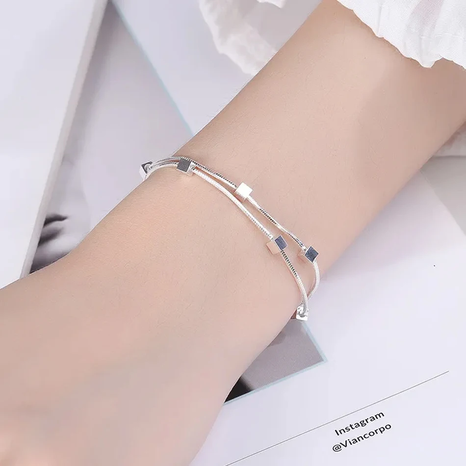 Neue kreative quadratische Kettenarmbänder aus 925er Sterlingsilber für Damen, modischer, hochwertiger Schmuck, Hochzeit, Party, Weihnachtsgeschenke