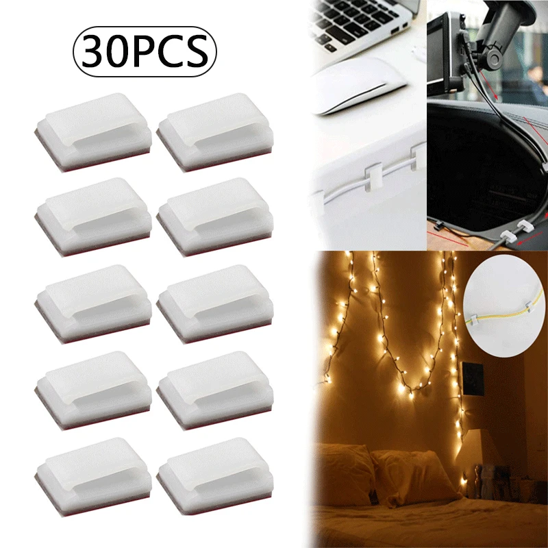 30pcs Multifunctional Cable Cord Organizer Clip for Home Office Cable Winder Self Adhesive Routing Buckle LED Strip Clip